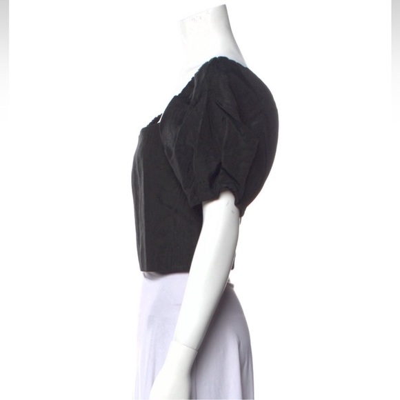 Alice + Olivia Black Puff Sleeve Crop Top Size 6 NWT - Picture 3 of 8